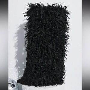 NEW BLACK MONGOLIAN FUR KNEE STILETTO BOOT 6